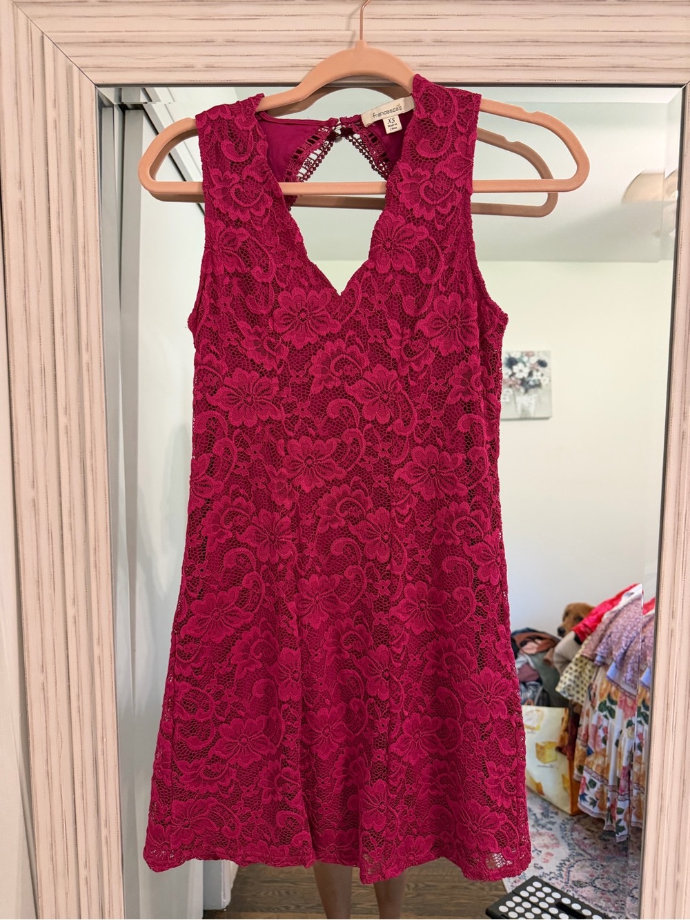 Women's Lace Fit-and-Flare Dress in Pink